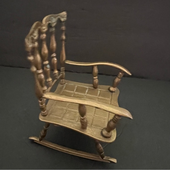 Vintage Brass Figurines Set of 3 Rocking Chair Key Shoe Slipper Ashtray - Picture 9 of 12